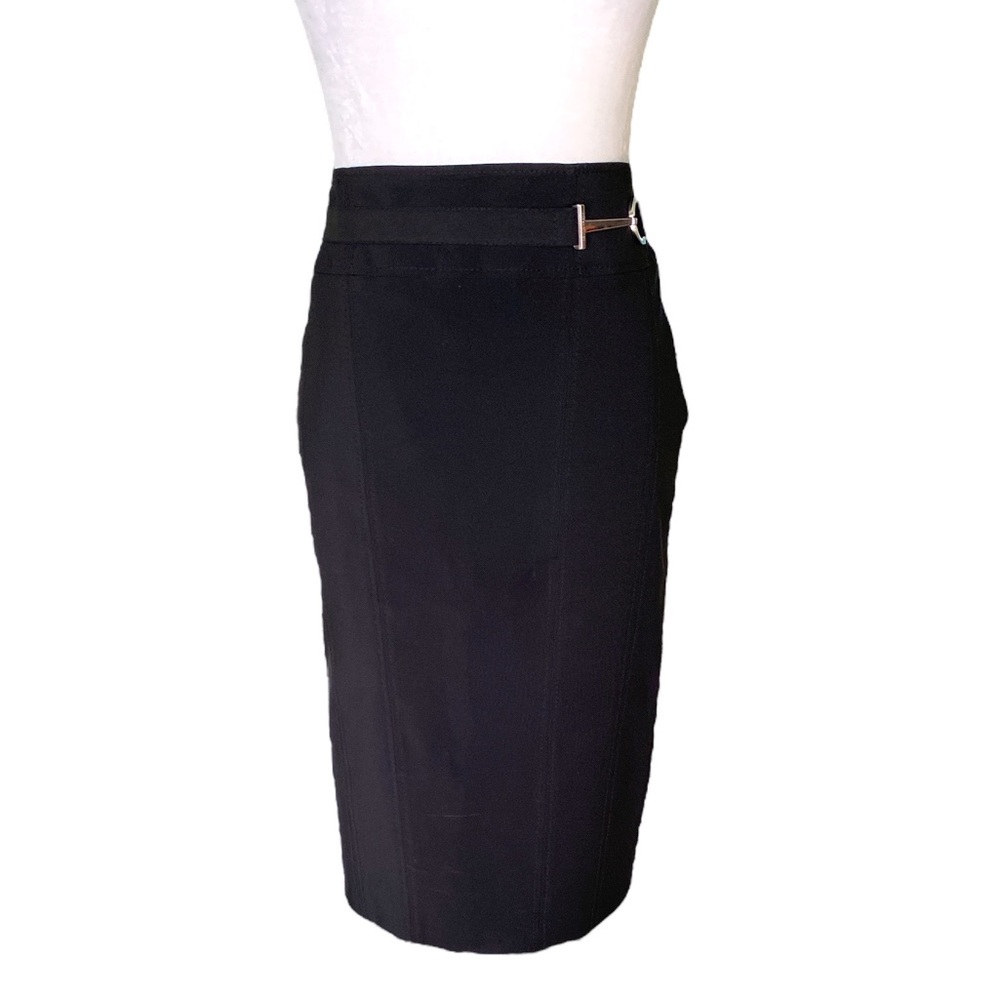Karen Millen Black Stretch Silver Accent Midi Pencil Skirt - 6